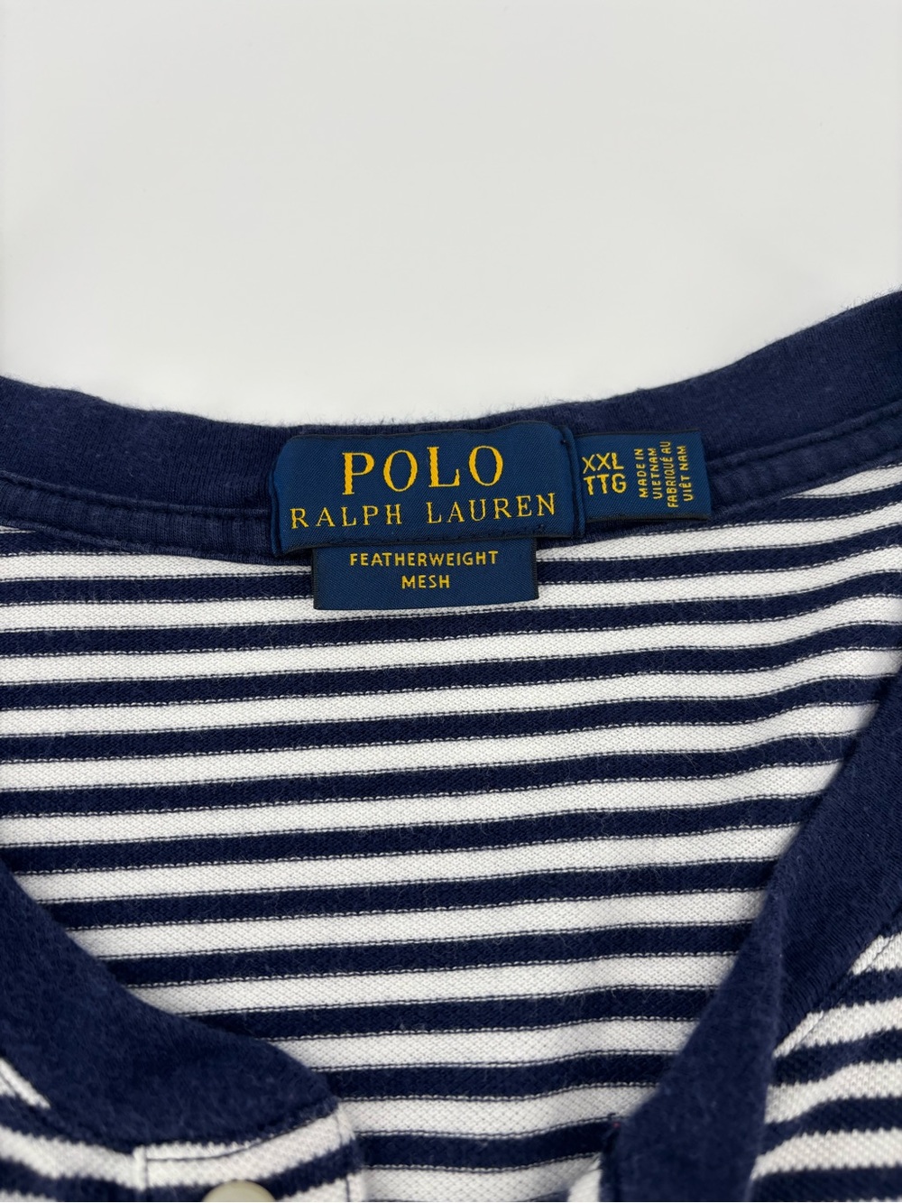Polo Ralph Lauren Henley Shirt XXL Featherweight Mesh Striped Blue White Cotton - Picture 2 of 10